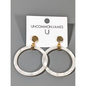 Uncommon James White Hoop Earrings Large Gold Tone Pierced Statement